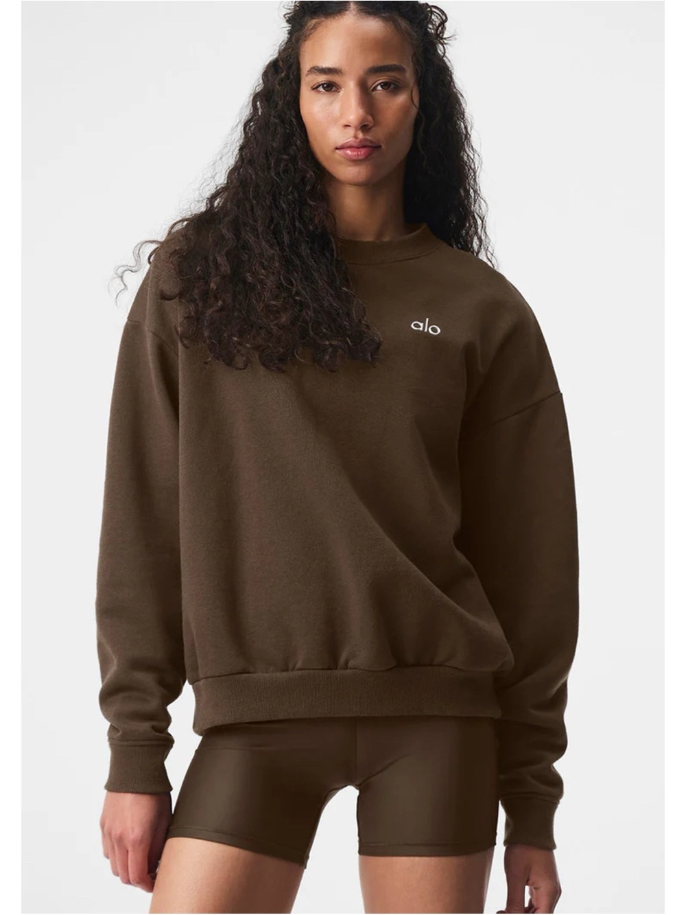 Alo Accolade Crew Neck Pullover Sweatshirt Espresso Brown Small